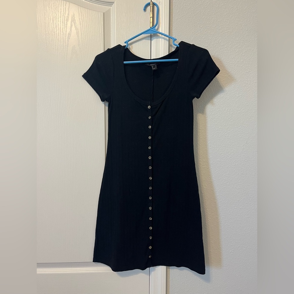 Forever 21 Black Mini Dress with Buttons Size S